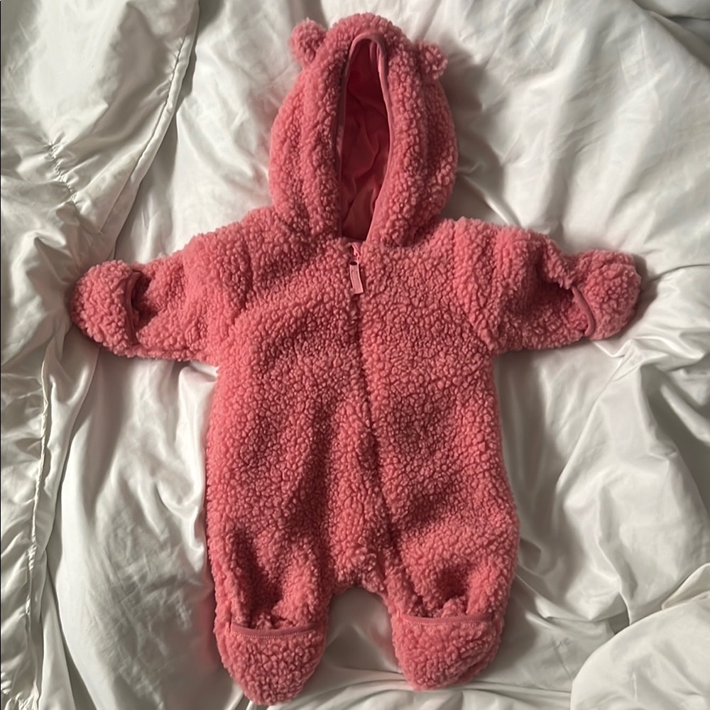 Wonder Nation Pink Footie Onesie with Hood and Elastic Cuffs